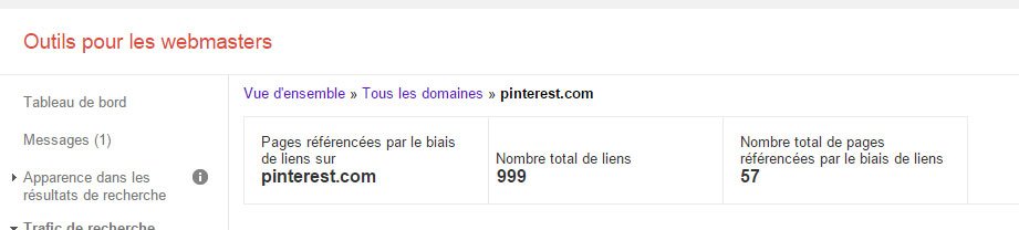 Utiliser pinterest pour dans votre stratégie de backlink : google webmaster tools