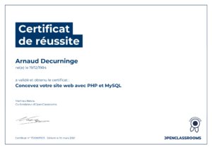 Concevez votre site web avec PHP et MySQL — OpenClassrooms — 2021